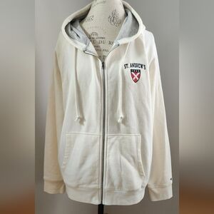 Champion Men's cream hoodie with St, Andrew's high school logo in size XL